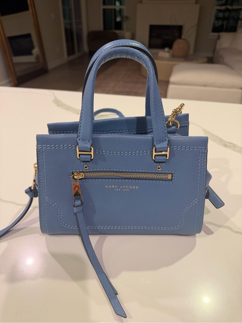 Marc Jacobs Powder Blue Leather Mini Satchel with Gold Hardware